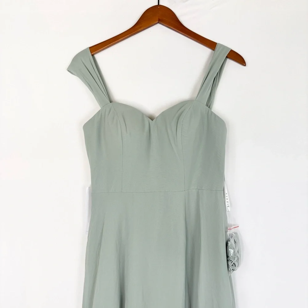 NEW Azazie Aaron Agave A Line Off the Shoulder Chiffon Convertible Dress Size A8 - Picture 2 of 6
